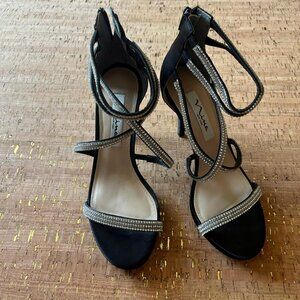 Nina Black and silver heels with rhinestones